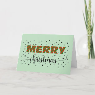 Red Green Striped Merry Christmas Stars Card