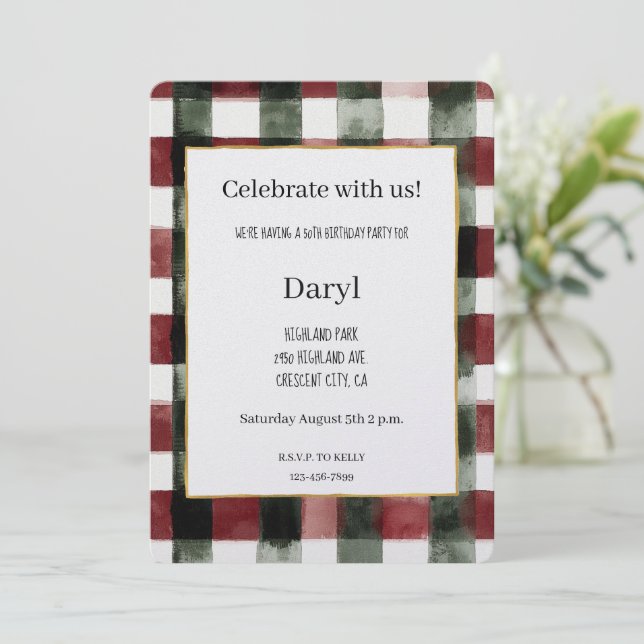 Red Green Stripes Birthday Invitation (Standing Front)