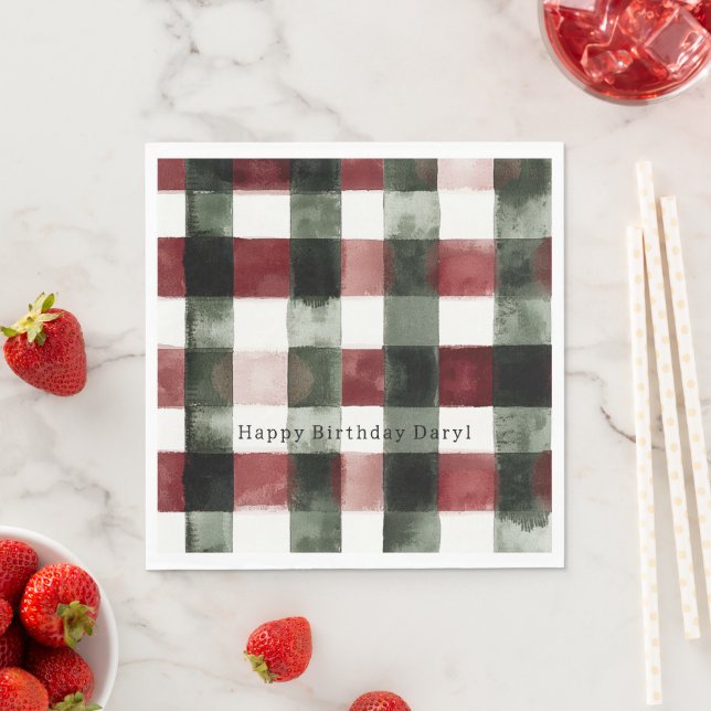 Red Green Stripes Birthday Napkin (Insitu)