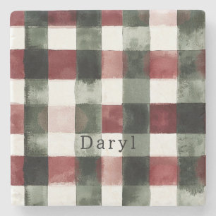 Red Green Stripes Birthday Stone Coaster