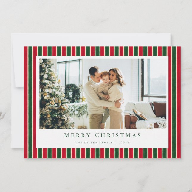 Red Green Stripes Christmas Photo Holiday Card  (Front)