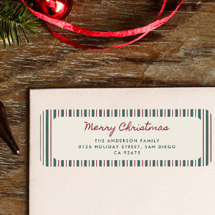 Red & Green Stripes Christmas Return Address