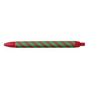 Red & Green Stripes Glitter Black Ink Pen