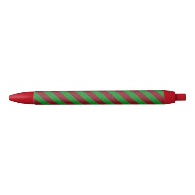 Red & Green Stripes Glitter Black Ink Pen (Front)
