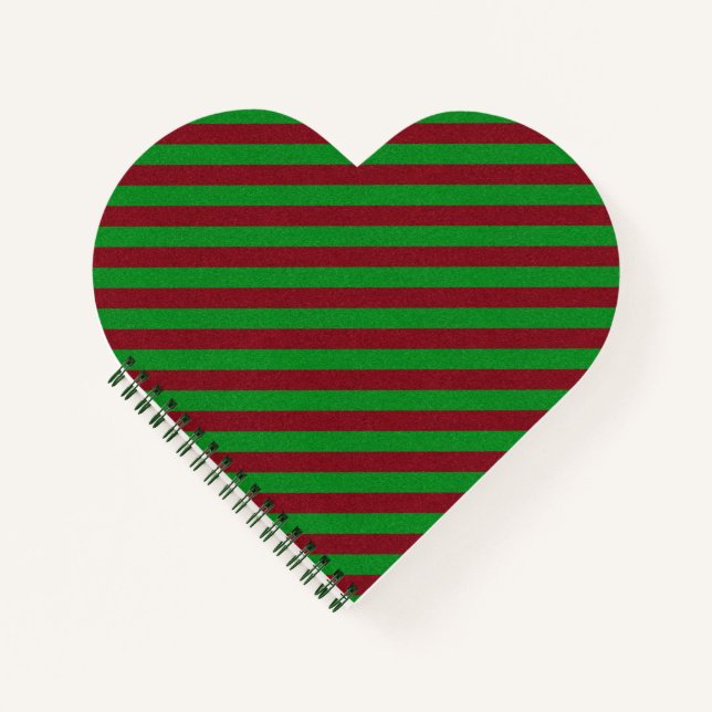 Red & Green Stripes Glitter Notebook (Front)