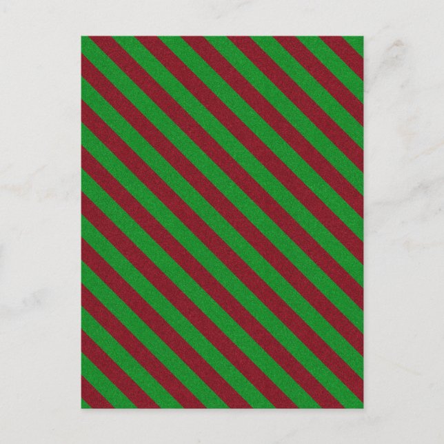 Red & Green Stripes Glitter Postcard (Front)