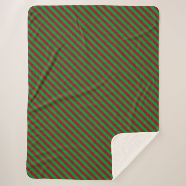 Red & Green Stripes Glitter Sherpa Blanket (Front)