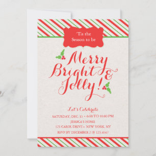 Red & Green Stripes Holiday/Christmas Party Invite
