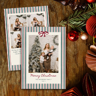Red & Green Stripes Merry Christmas 5 Photo Holiday Card
