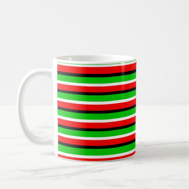 Red Green Stripes Pattern Design Coffee Mug (Left)