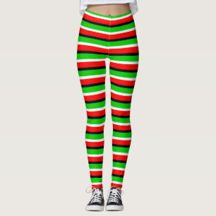 Red Green Stripes Pattern Design Leggings