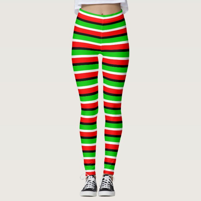 Red Green Stripes Pattern Design Leggings (Front)