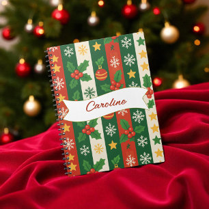 Red Green Stripes Pine and Berry Holiday Notebook