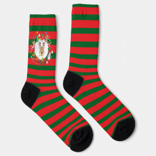 Red Green Stripes Santa Elf Reindeer Christmas Socks