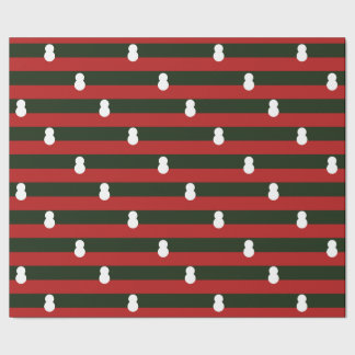 Red Green Stripes Snowman Minimalistic Christmas Wrapping Paper