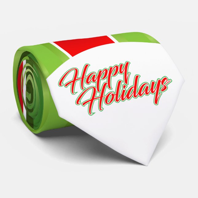 Red Green Stripes with Happy Holidays on Tie (Rolled)