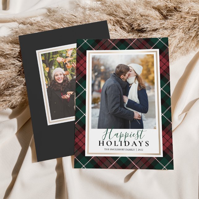 Red & Green Tartan Happiest Holidays Photo Holiday Card (Creator Uploaded)