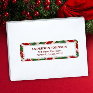 Red Green Tartan Lace Christmas Return Address