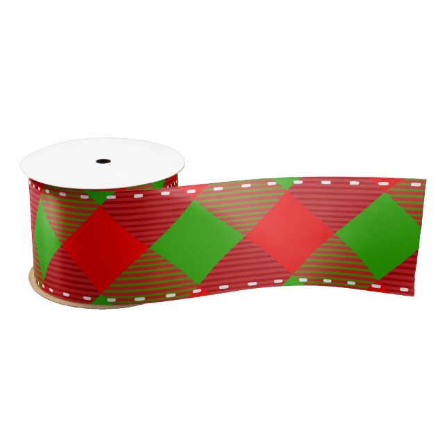 Red Green Tartan Pattern Custom Christmas Decor Satin Ribbon (Spool)