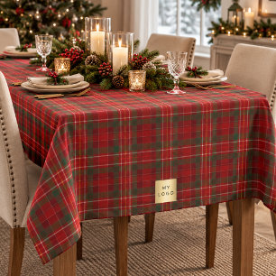 Red Green Tartan Plaid Business Logo Tablecloth