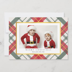 Red Green Tartan Plaid Faux Gold Christmas Card