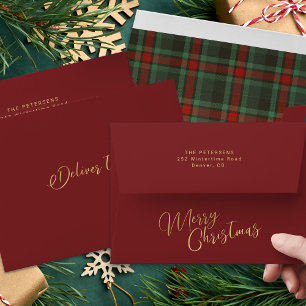 Red green tartan plaid gold Merry Christmas  Envelope