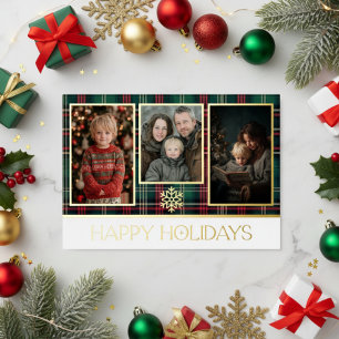 Red & Green Tartan Plaid Happy Holidays Photo