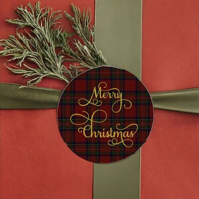 Red Green Tartan Plaid Merry Christmas Sticker  (Creator Uploaded)