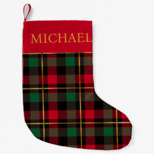 Red Green Tartan Plaid Personalized Small Christmas Stocking
