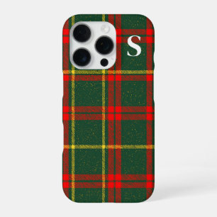 Red Green Tartan Plaid with Monogram iPhone 16 Pro Case