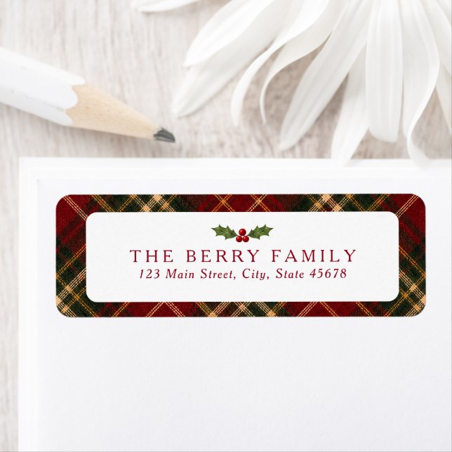 Red Green Tartan Return Address Label (Insitu)
