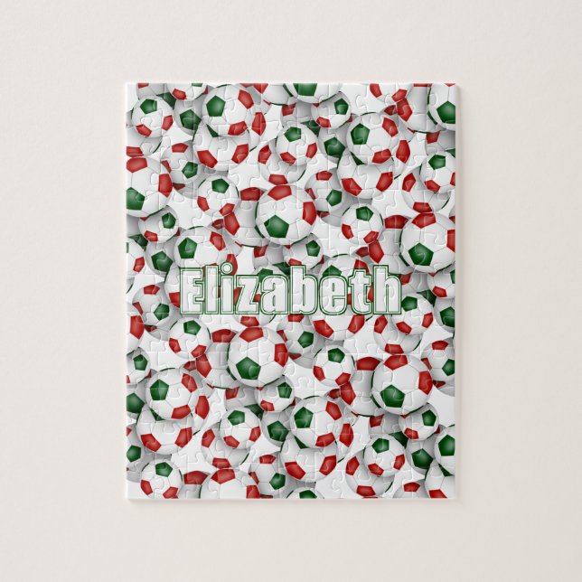 red green team colors girls boys soccer jigsaw puzzle (Vertical)