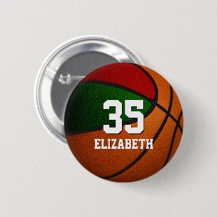 Red green team colours basketball girl boy name 6 cm round badge