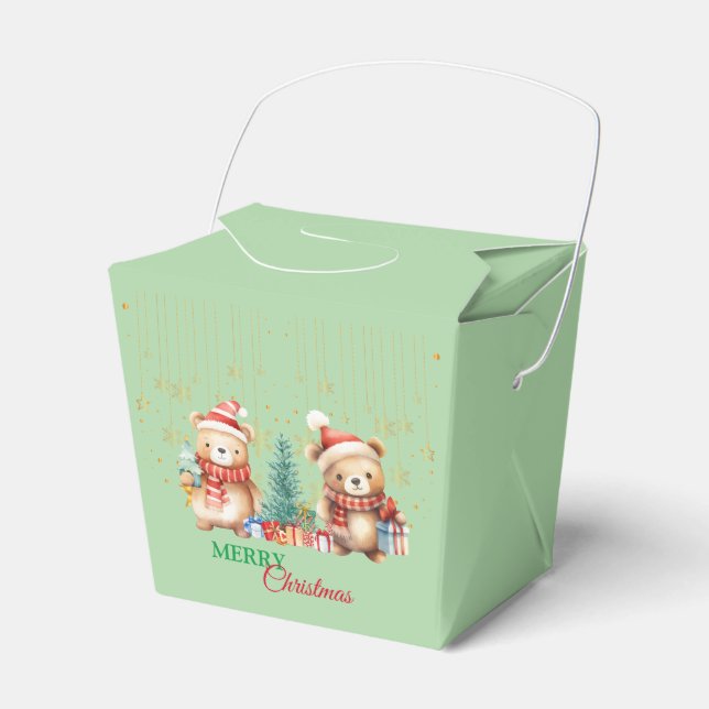 Red Green teddy Bear Santa Merry Christmas Party  Favour Box (Front Side)