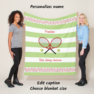 Red green tennis rackets personalized fleece blanket