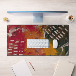 Red & Green Textures, A Gel Print Abstract Desk Mat