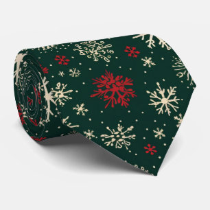 red green tiled pattern Christmas snowflakes Tie