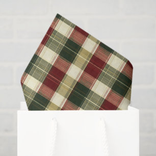 Red green tiled pattern plaid Christmas Tissue Paper