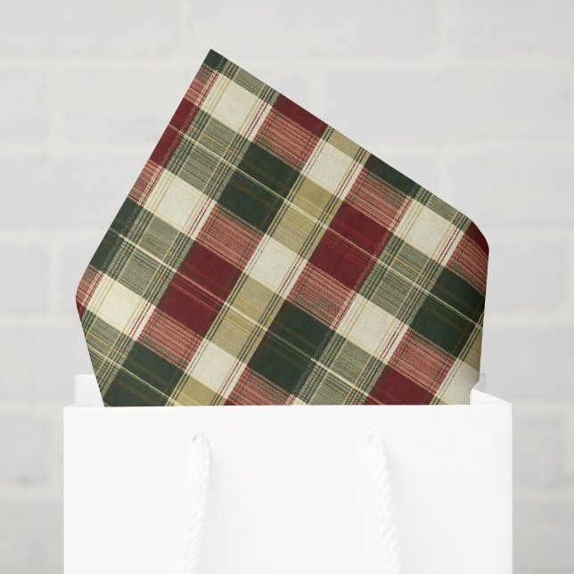 Red green tiled pattern plaid Christmas  Tissue Paper (Gift Bag)