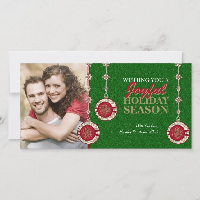 Red Green Tree Ornaments Xmas Photo Cards (Front)