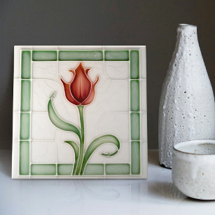 Red Green Tulip Wall Decor Nouveau Art Gibbons Tile