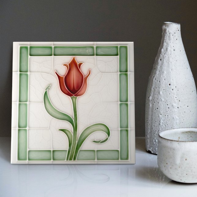 Red Green Tulip Wall Decor Nouveau Art Gibbons Tile (Creator Uploaded)