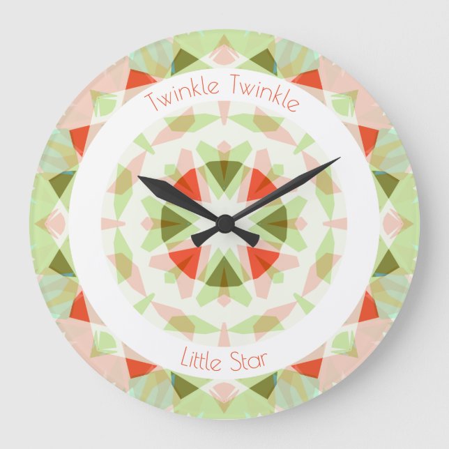 Red Green Twinkle Little Star Baby Girl Nursery Large Clock (Front)