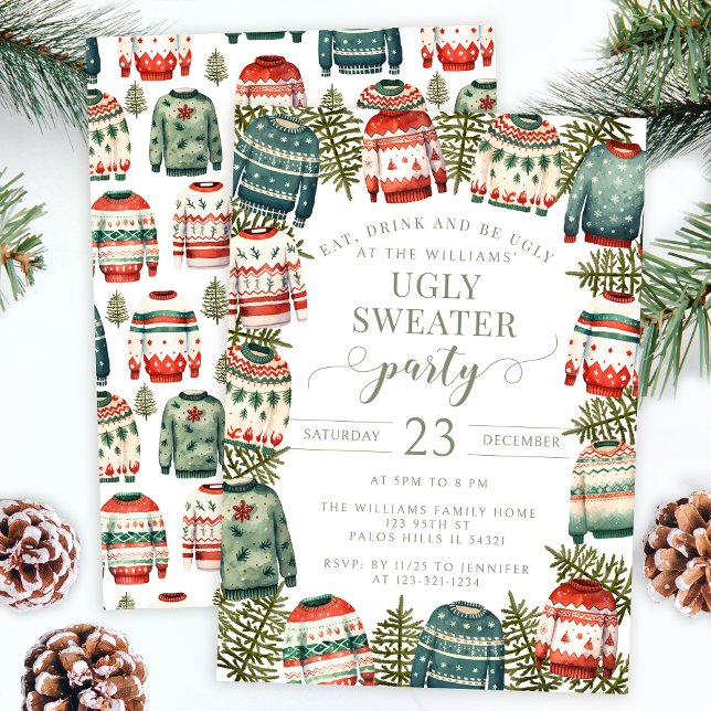 Red green ugly sweater Christmas party invitation (Creator Uploaded)
