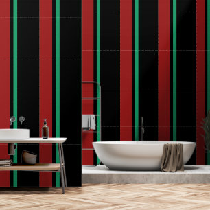 Red + Green Vertical Stripe Black Wallpaper