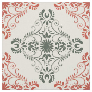 Red & Green Vintage Flowers Damasks Fabric