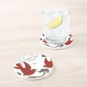 Red & Green Vintage Love Birds Coasters