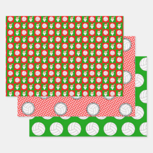 Red & Green Volleyball & Santa Matching Christmas Wrapping Paper Sheet