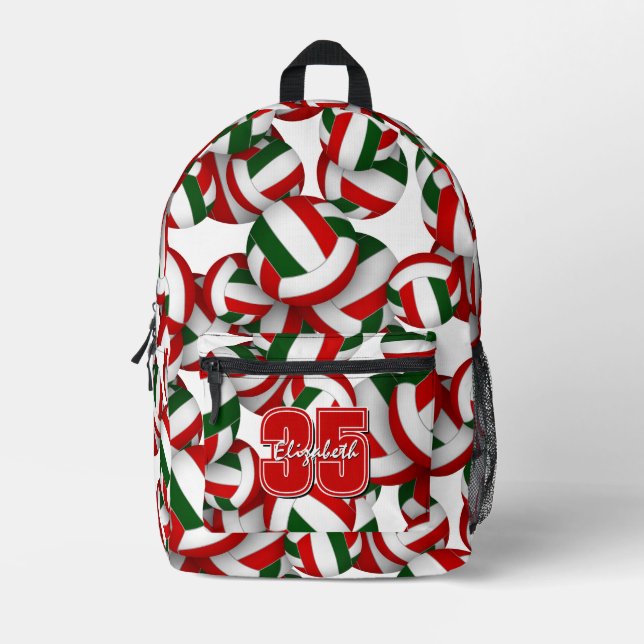 red green volleyball team colours w player name  printed backpack (Front)