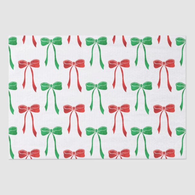 Red & Green Watercolor Bow Pattern Tissue Paper (Front)